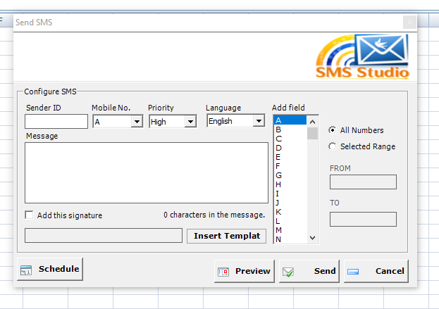 SMS Through Excel Plugin